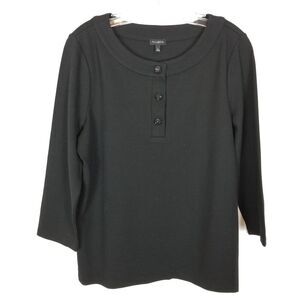 Talbots‎ Women Knit Top Sz L Black Shiny Button Neck 3/4 Sleeve Blouse Event
